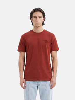 The Bear House - Rust Cotton Crew Neck Half Sleeves Solid T-Shirt