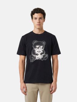 The Bear House - Black Cotton Crew Neck Half Sleeves Printed T-Shirt