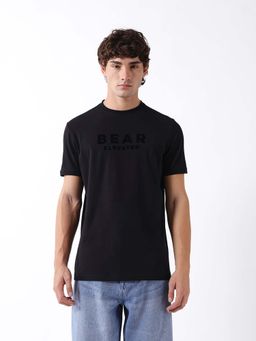 The Bear House - Black Cotton Crew Neck Half Sleeves Solid T-Shirt