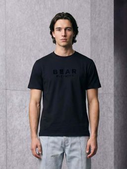 The Bear House - Navy Blue Cotton Crew Neck Half Sleeves Solid T-Shirt