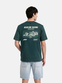 The Bear House - Green Cotton Crew Neck Half Sleeves Printed T-Shirt