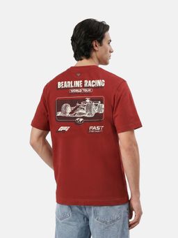 The Bear House - Red Cotton Crew Neck Half Sleeves Printed T-Shirt