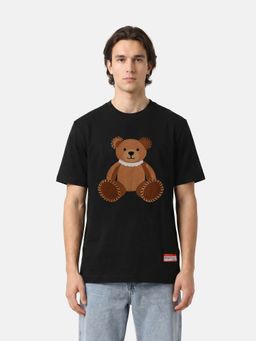 The Bear House - Black Cotton Crew Neck Half Sleeves Printed T-Shirt