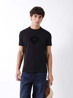The Bear House - Black Cotton Crew Neck Half Sleeves Solid T-Shirt