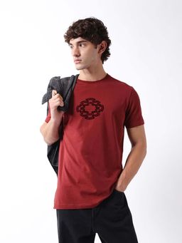The Bear House - Maroon Cotton Crew Neck Half Sleeves Solid T-Shirt