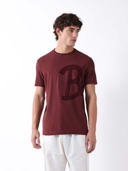The Bear House - Maroon Cotton Crew Neck Half Sleeves Typography T-Shirt
