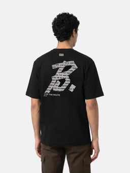 The Bear House - Black Cotton Crew Neck Half Sleeves Typography T-Shirt