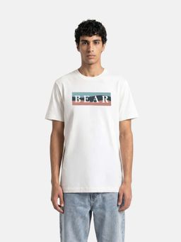 The Bear House - Off White Cotton Crew Neck Half Sleeves Typography T-Shirt