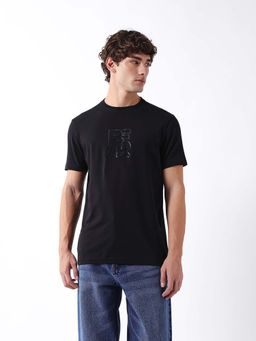 The Bear House - Black Cotton Crew Neck Half Sleeves Typography T-Shirt