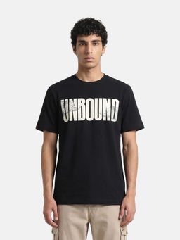 The Bear House - Black Cotton Crew Neck Half Sleeves Typography T-Shirt