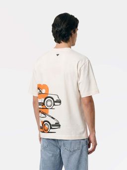 The Bear House - Off White Cotton Crew Neck Half Sleeves Printed T-Shirt