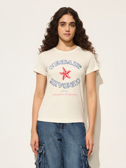 ONLY - White Graphic Print Cotton T-Shirt