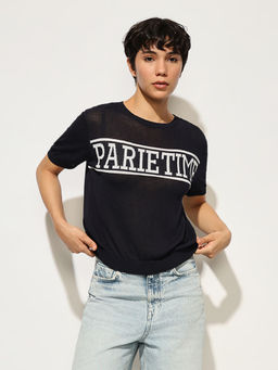 ONLY - Navy Blue Typography Print Pullover