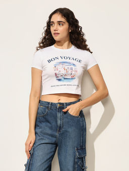 ONLY - White Printed Crop T-Shirt