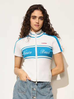 ONLY - White Colour Blocked Knitted T-Shirt