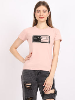 Cantabil - Women Peach Printed Round Neck Casual T-Shirt