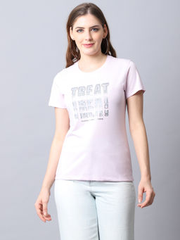 Cantabil - Women Mauve Printed Round Neck Casual T-Shirt