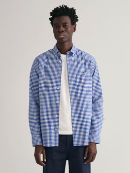 GANT - Men Blue Checked Collar Full Sleeves Casual Shirt