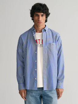GANT - Men Blue Striped Collar Full Sleeves Casual Shirt