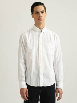 GANT - Men White Striped Collar Full Sleeves Casual Shirt