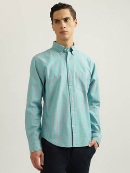 GANT - Men Aqua Striped Collar Full Sleeves Casual Shirt