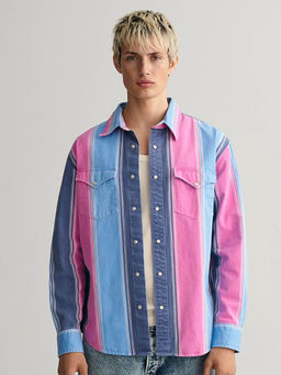 GANT - Men Multi Color Striped Collar Full Sleeves Casual Shirt