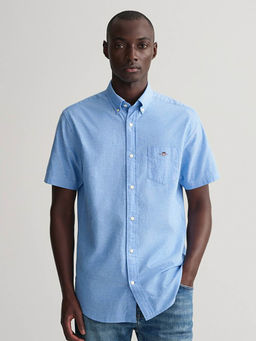 GANT - Men Blue Solid Collar Half Sleeves Casual Shirt