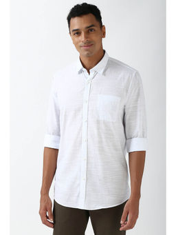 Peter England - Men Blue Slim Fit Textured Casual Shirt