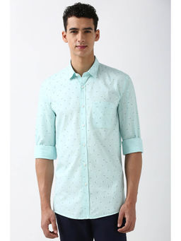 Peter England - Men Green Slim Fit Print Casual Shirt