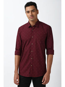 Peter England - Men Maroon Slim Fit Print Casual Shirt