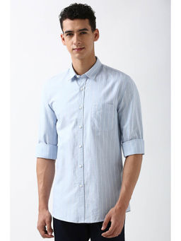 Peter England - Men Blue Slim Fit Stripe Casual Shirt
