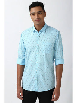 Peter England - Men Blue Slim Fit Print Casual Shirt