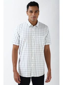 Peter England - Men White Slim Fit Check Casual Shirt