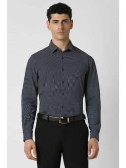 Van Heusen - Men Navy Slim Fit Print Full Sleeves Formal Shirt