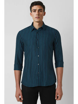 Van Heusen - Men Green Slim Fit Stripe Full Sleeves Casual Shirt