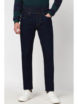 Peter England - Men Navy Blue Dark Wash Slim Straight Jeans