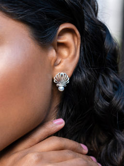 Shaya by CaratLane - Pearl In The Sea Shell Earrings in 925 Silver