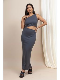 Mamicha - Lune Light One Shoulder Bodycon Grey Dress With Slit