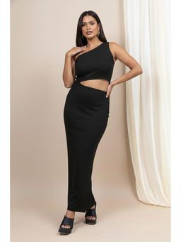 Mamicha - Lune Light One Shoulder Bodycon Black Dress With Slit