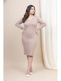 Mamicha - Lunar Beam V-Neck Bodycon Beige Dress