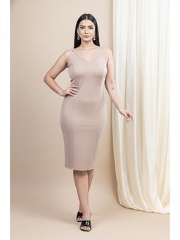 Mamicha - Moonlit V-Neck Bodycon Beige Dress