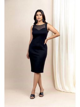 Mamicha - Celestial Beam Sleeveless Bodycon Black Dress With Mesh Details