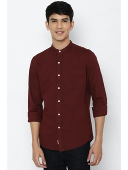 American Eagle - Men Burgundy Band Collar Linen Button-Up Shirt