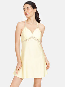 Zivame - Non Padded Wirefree Relaxed Fit Lace Babydoll With Bikini Panty - Mellow Yellow