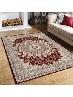 OBSESSIONS - Machine Made Anti -Bacterial Ethnic Bedside Runner Red and Beige