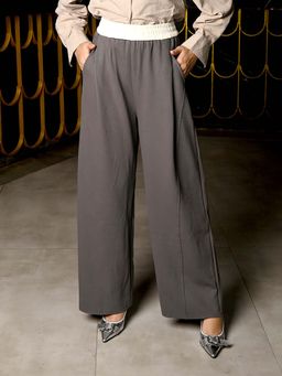 Odette - Grey Suiting Fabric Solid Pant