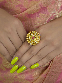 Niscka - Pink Stone Pearl Adjustable Wedding Ring