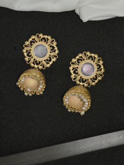 Niscka - Traditional Gold Plated Grey Stud Jhumka Earring