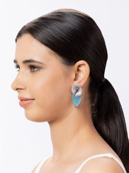 Niscka - Blue Stone Oxidised Floral Drop Earring
