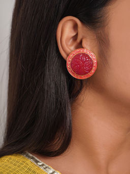 Niscka - Ethnic Gold Plated Pink Stud Earring